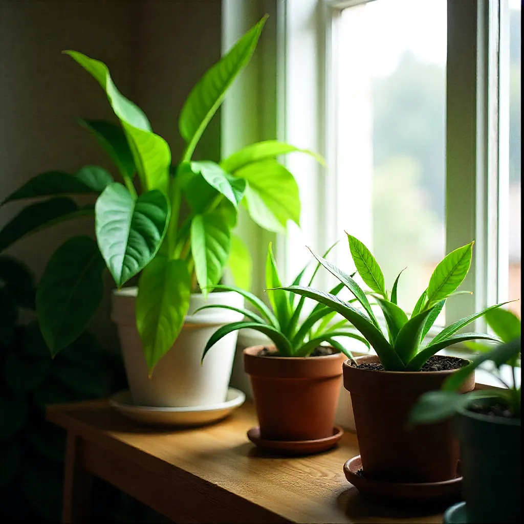 Easy-care leafy plants in modern interior
