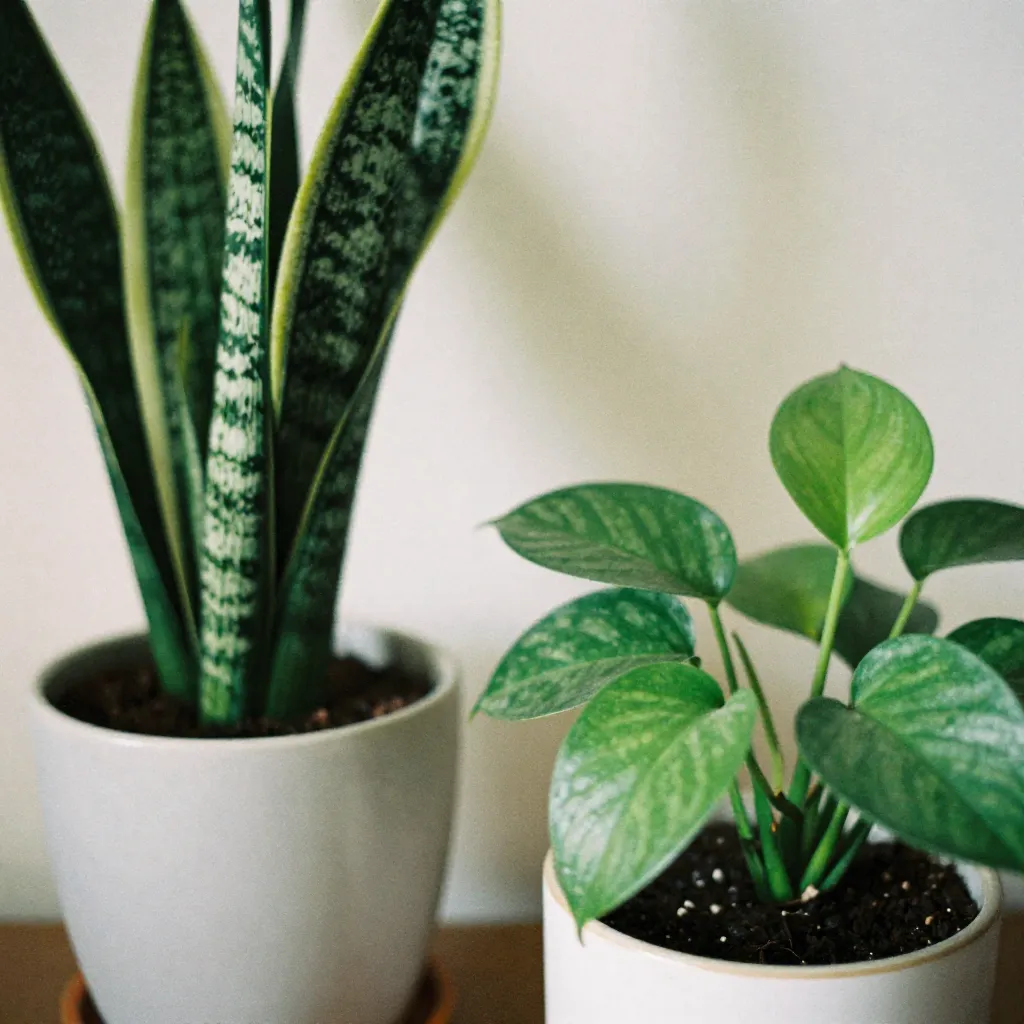 Snake plant with tall green leaves